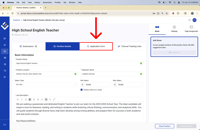 Application Form Tab
