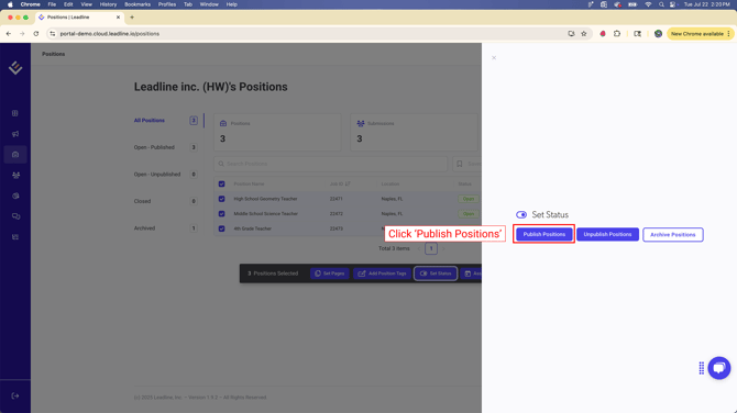 Click Publish Positions