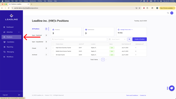 Navigate to the Positions Page