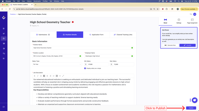 Publish Position Button